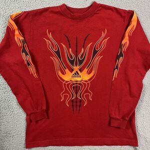 Vintage 90s Adidas‎ Soccer Red Flames Long Sleeve T Shirt Size Youth XL
